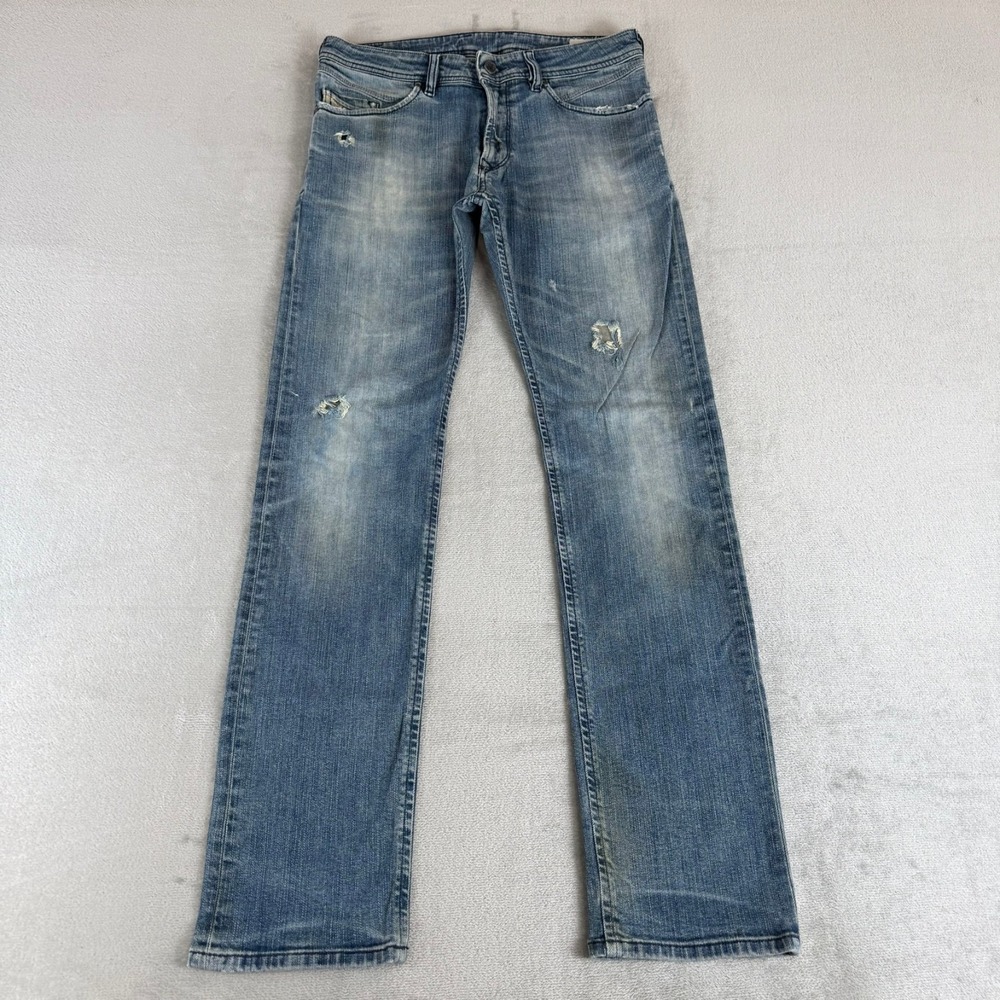 Diesel Kids Poiak J SP10 Straight Jeans Boys 16 Blue Denim Stretch Distressed
